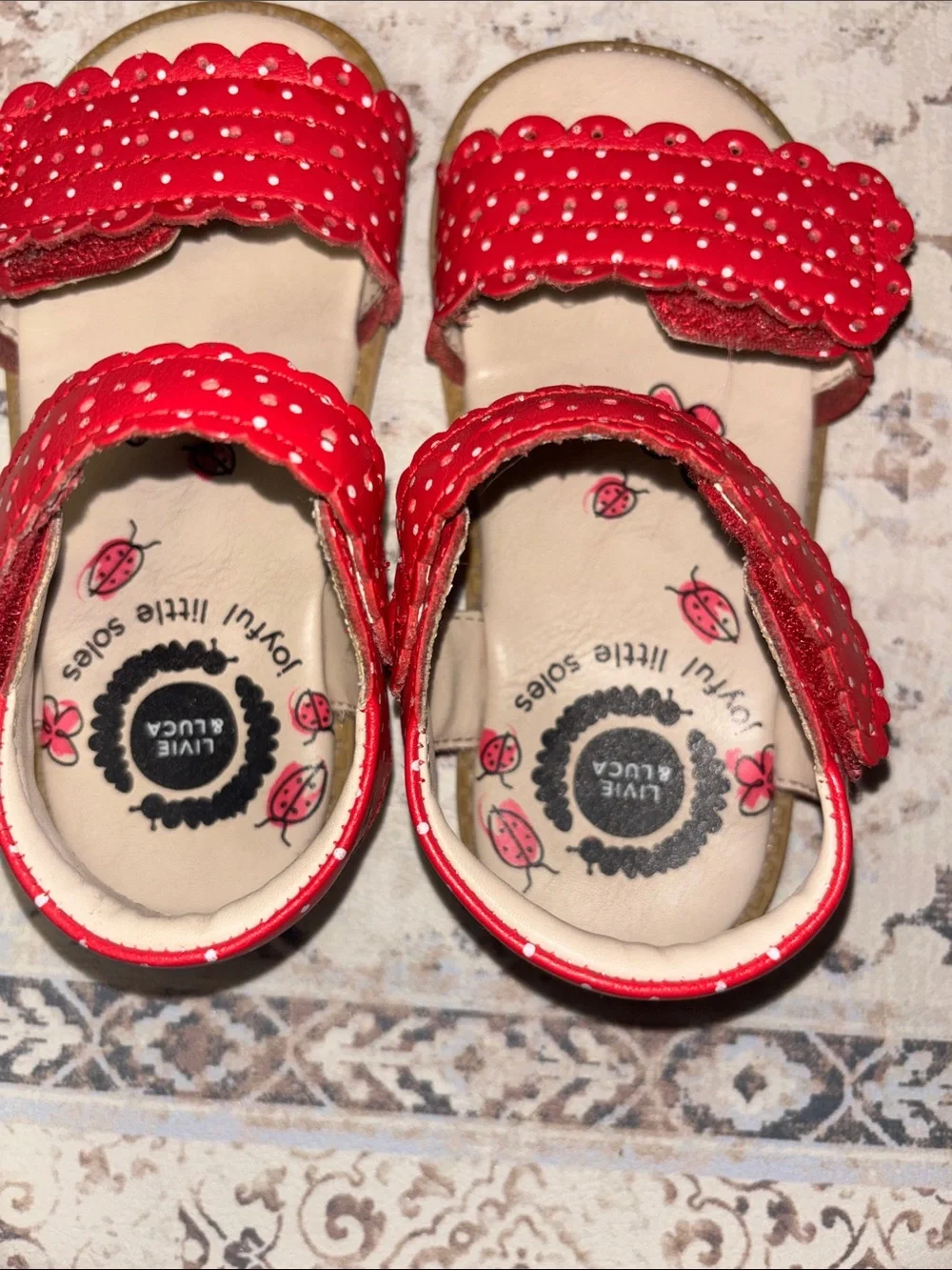 Livie & Luca Posey Red Polka Dot Sandals Shoes Ladybug Velcro Straps Sz 10